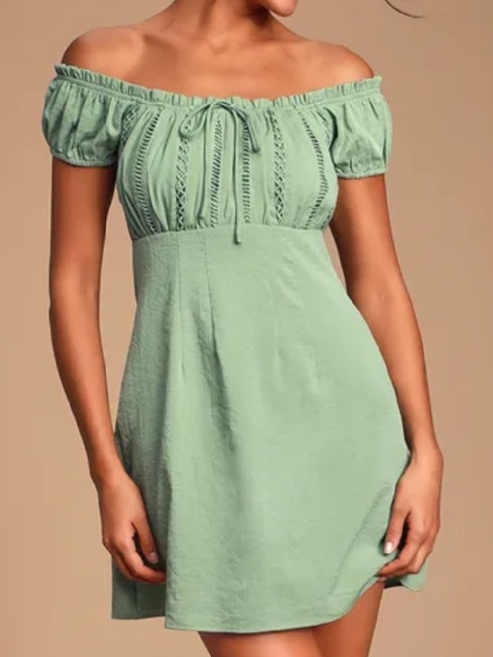 Lulu's Wisteria Sage Green Embroidered Off-the-Shoulder Mini Dress